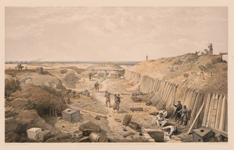 Ditch of the Bastion du Mât de William Simpson, pintura a óleo que retrata uma paisagem.