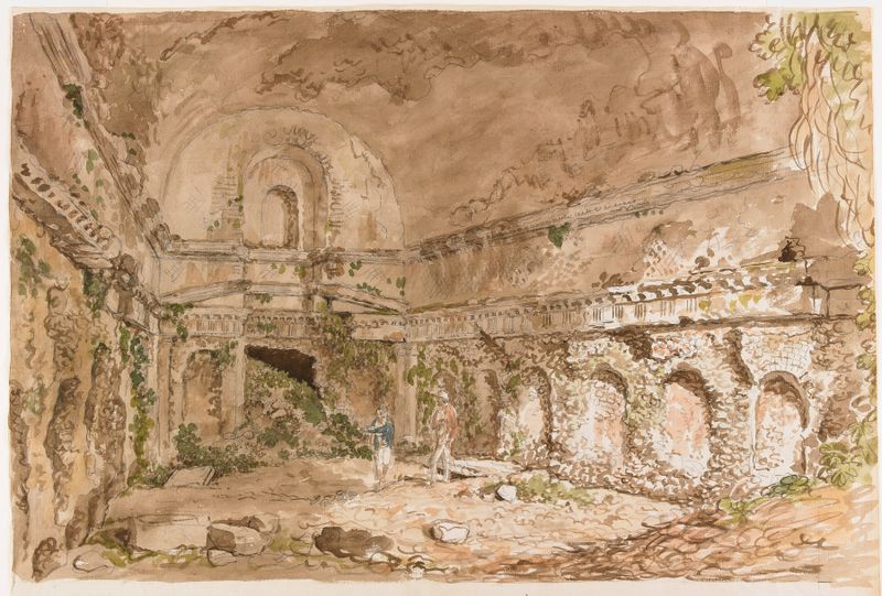 The Doric Nymphaeum at the Villa Domitian, oil painting by Carlo Labruzzi