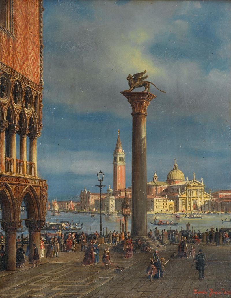 Landscape of Venice featuring the Doge’s Palace, oil painting by Francesco Zanin