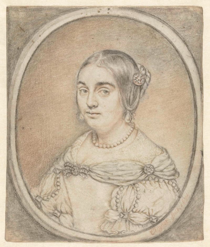Retrato de una mujer en un marco ovalado, óleo sobre lienzo de Gillis Clignet