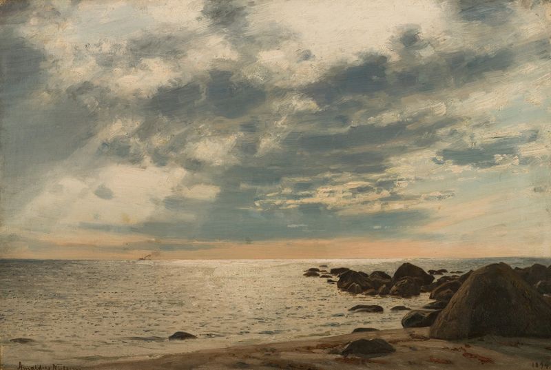 Paisagem de mar e terra de Amaldus Nielsen, óleo sobre tela