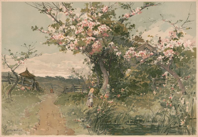 Botanical scene depicting flowers and greenery in Spring by J. Mazzanovich, oil painting