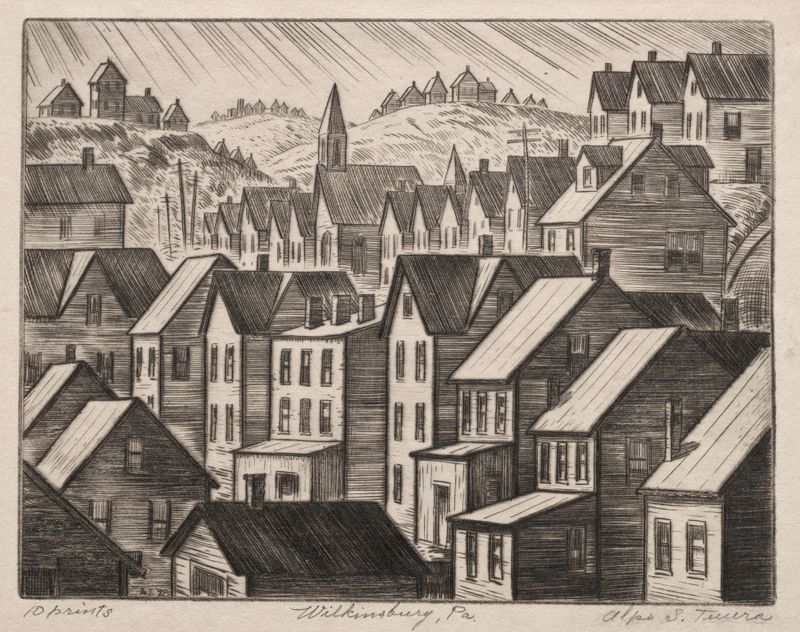 Genre scene depicting a bustling street in Wilkinsburg, Pennsylvania by Alpo S. Tuura