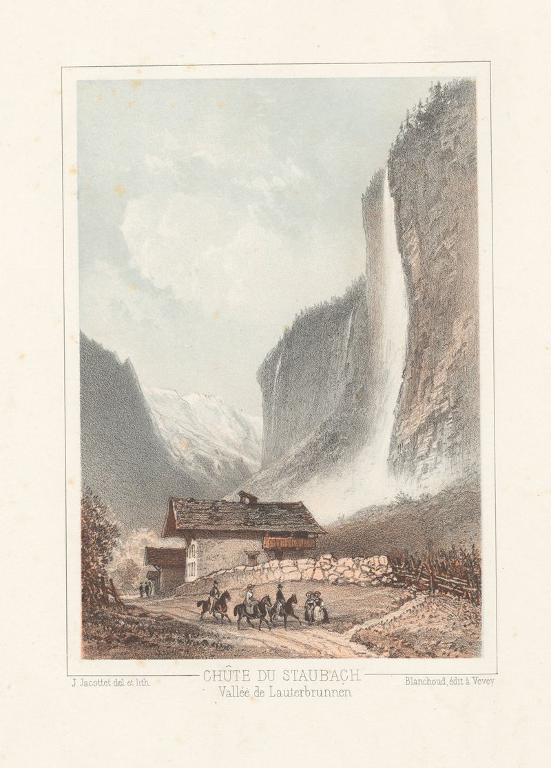 Landscape featuring Staubbach Falls by Jean Jacottet, oil painting