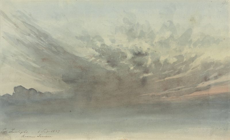 Cloud Study – Evening Twilight by Thomas Lindsay, oil painting depicting twilight clouds