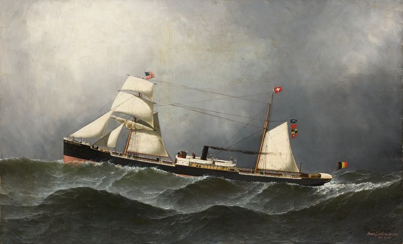 Oil painting of the steamship 'Daniel Steinmann' by Antonio Jacobsen