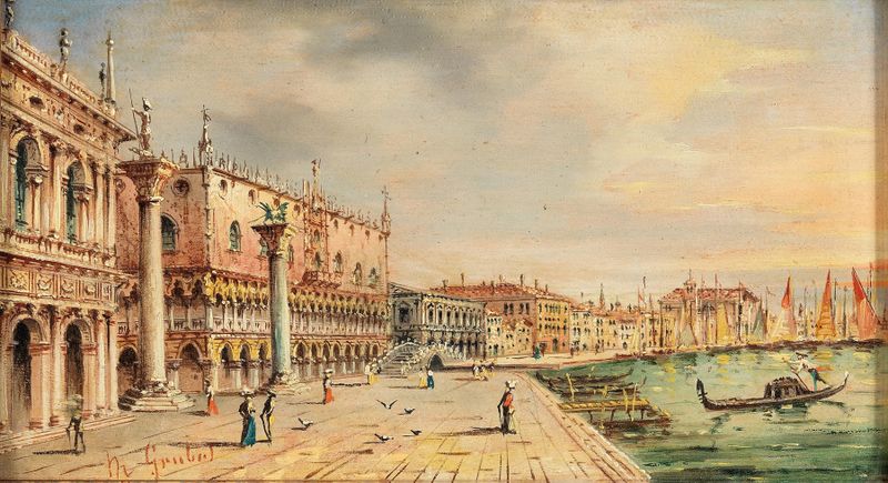 Venice lagoon with Palazzo Ducale, oil on canvas by Marco Grubas