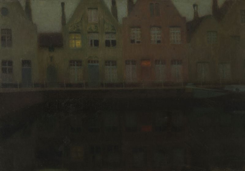 O Cais de Henri Le Sidaner, pintura a óleo que retrata o crepúsculo sobre a água