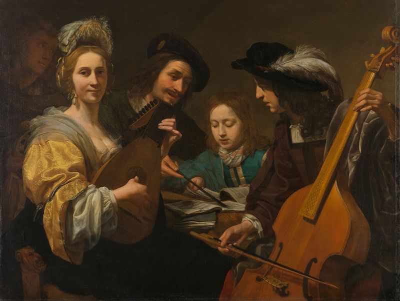 A Musical Company, oil on canvas by Gerard van Kuijl, depicting musicians in a lively interior.