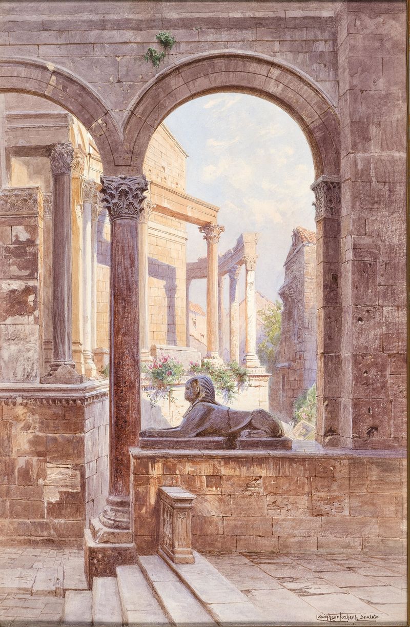 A view of Diocletian’s Palace in Split, oil on canvas by Ludwig Hans Fischer