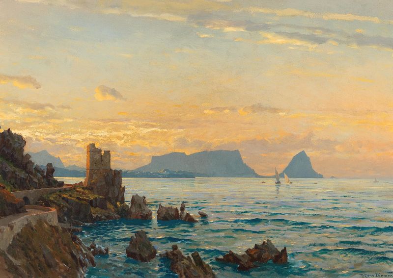 Capo Zafferano in the gulf of Palermo, oil on canvas by Michael Zeno Diemer