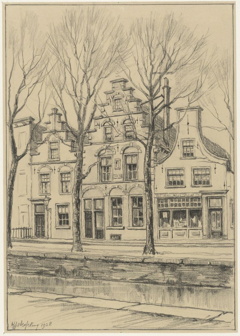 Bakenessergracht 55 by Hendrik Jan Wesseling, oil on canvas depicting a quiet canal scene