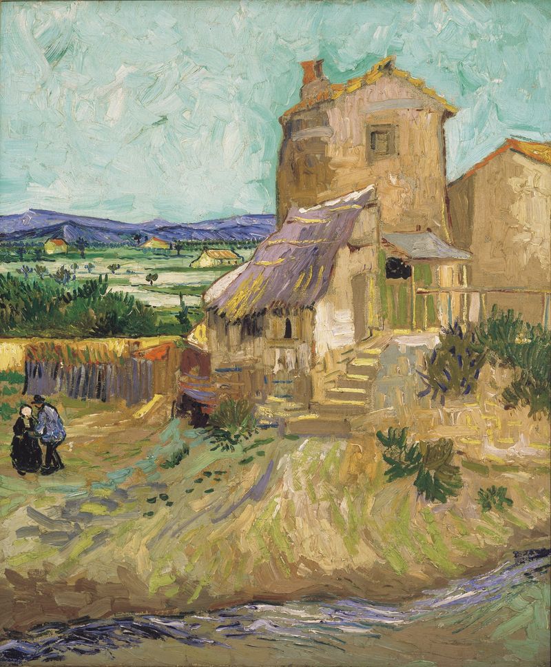 La maison de La Crau óleo de Vincent van Gogh retratando um velho moinho no campo