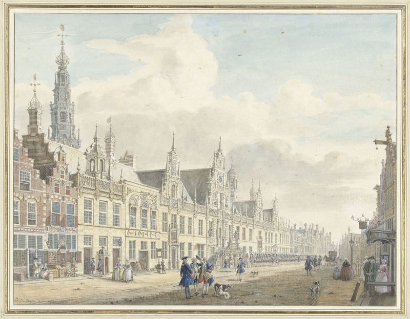 Engraving of the town hall of Leiden by Jan de Beijer