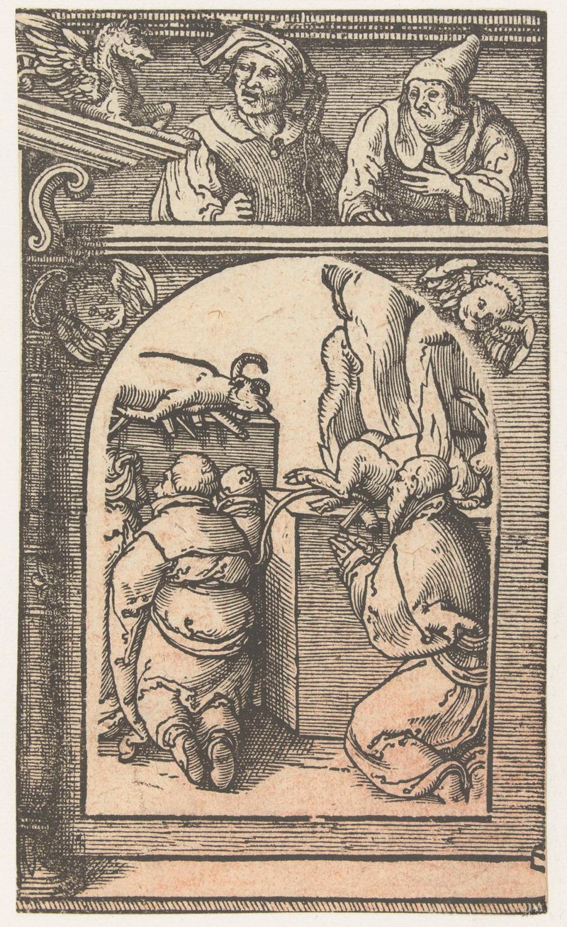 Elia en de priesters van Baal, papel, Unknown Artist que representa una escena religiosa con luz dramática.