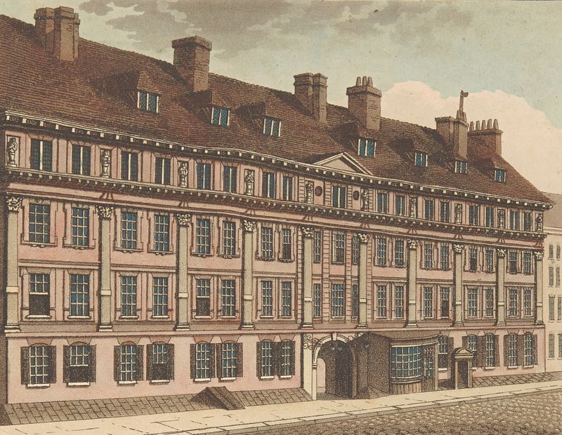 Furnival’s Inn by Samuel Ireland, oil painting depicting intricate architecture and light play.