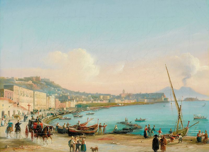 Marine scene of the bay of Naples, oil painting by Salvatore Candido