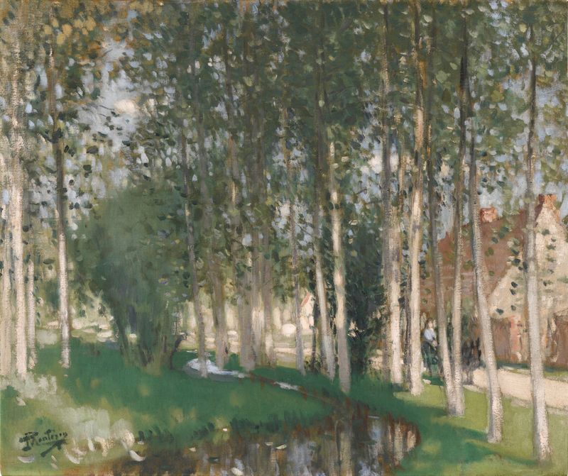 Paisaje con álamos y luz solar, óleo sobre lienzo de Pierre-Eugène Montézin
