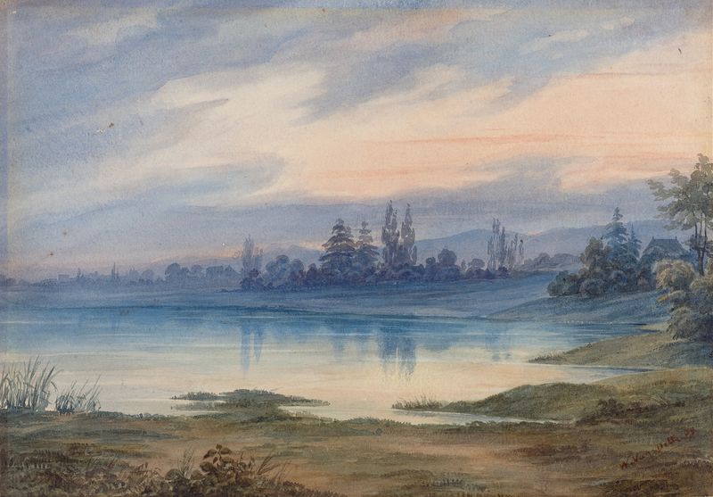 Paisagem perto de Estrasburgo olhando para St. Gall, pintura a óleo de W. van Detta