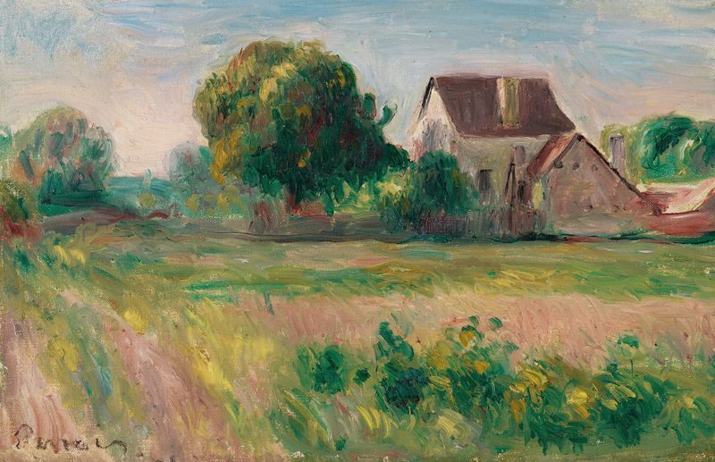 Paisaje de casas soleadas en pintura al óleo de Pierre-Auguste Renoir