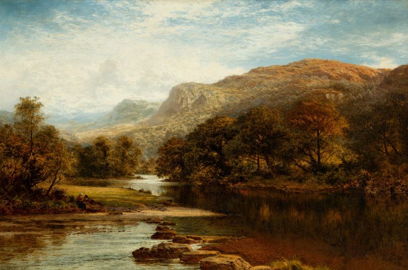 Welsh valley with a stream and greenery, oil on canvas by Benjamin Williams Leader.