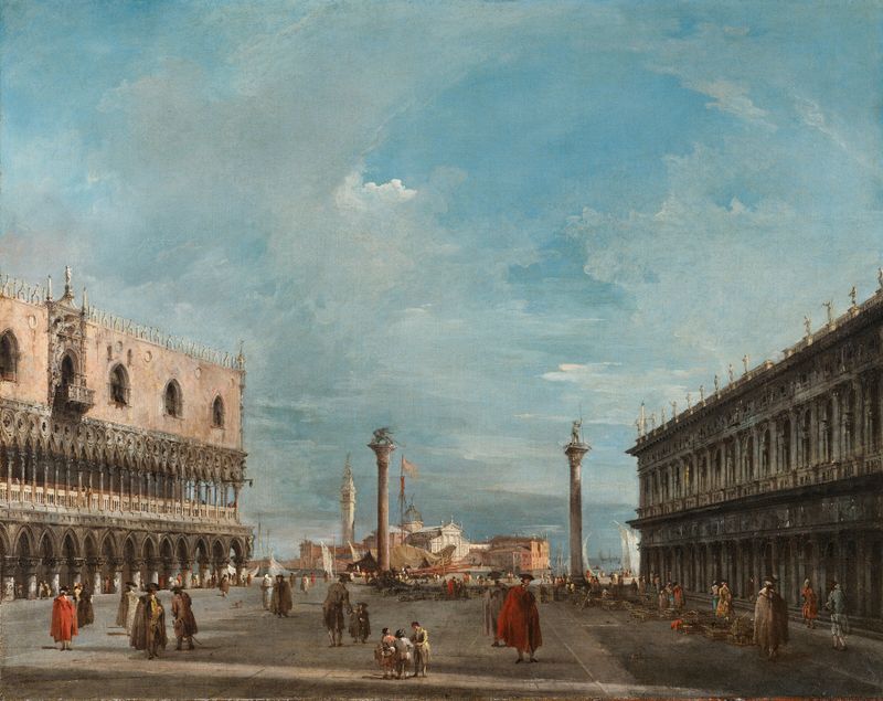 Rococo landscape by Francesco Guardi depicting the Piazzetta of San Marco, Venice.