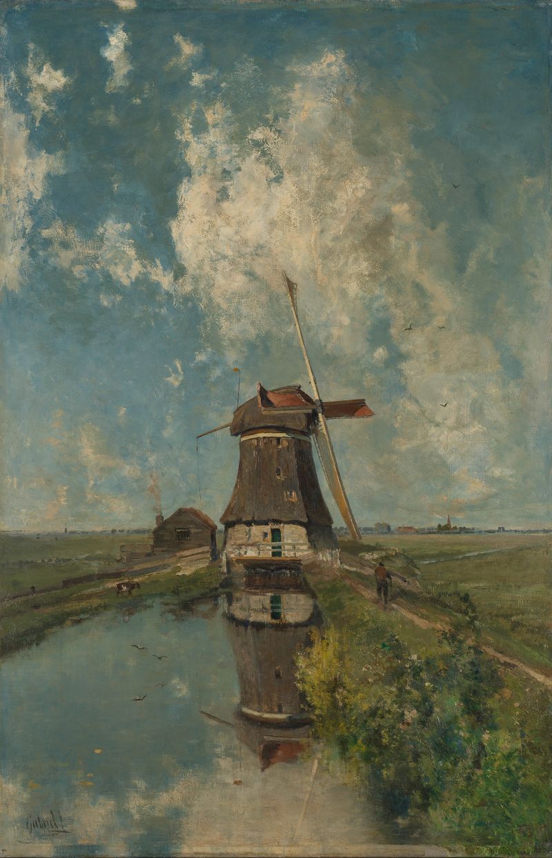 A Windmill on a Polder Waterway, oil painting by Paul Joseph Constantin Gabriël