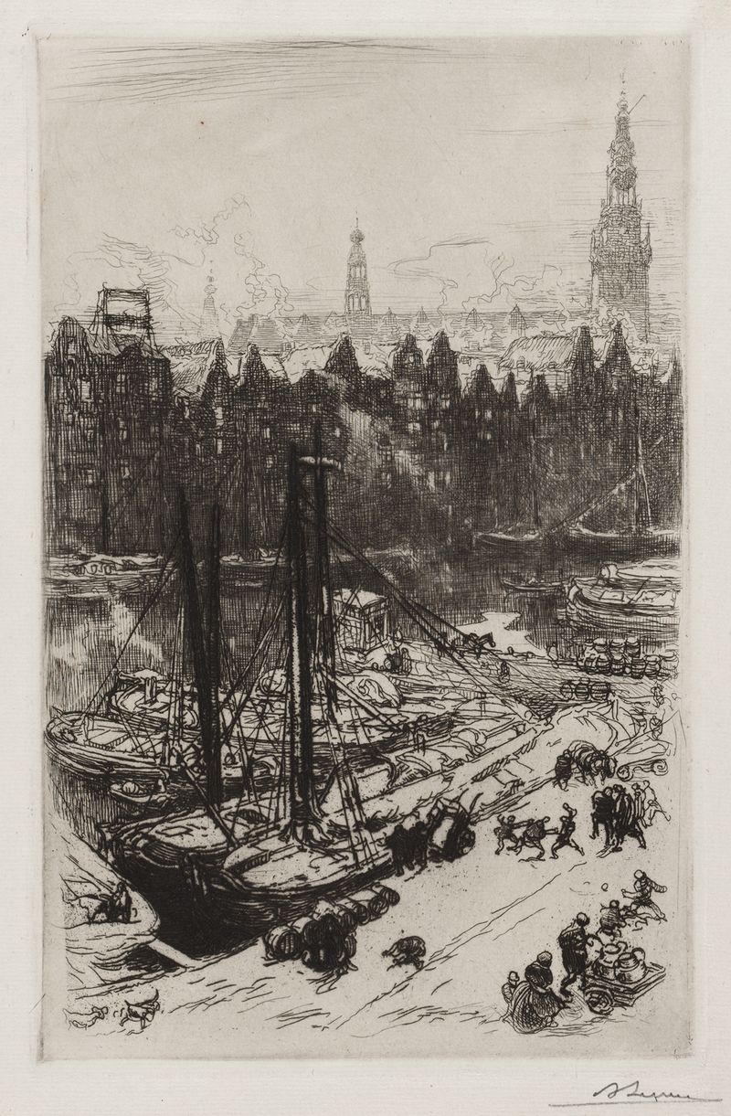 Arquitectura del Hotel Victoria en Ámsterdam, pintura al óleo de Auguste Louis Lepère