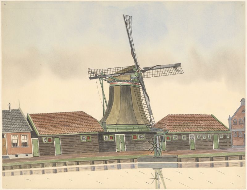 Paisaje con un molino en colores apagados de Johannes Nicolaas Eijman, pintura al óleo