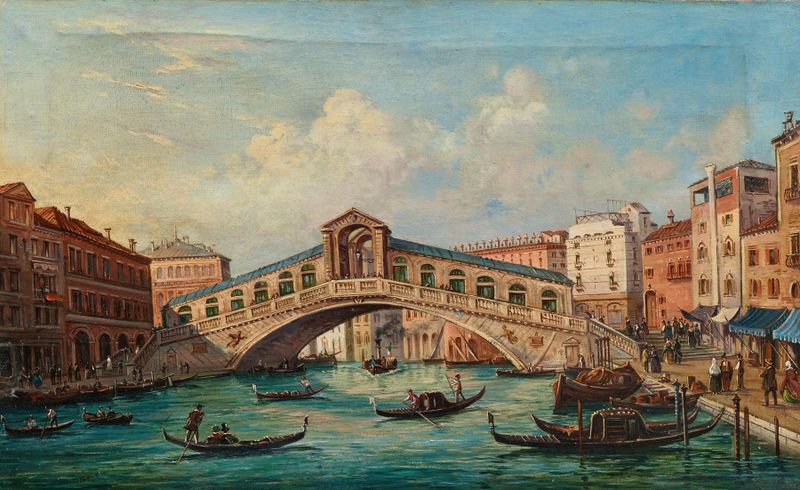 Puente de Rialto en Venecia, óleo sobre lienzo de Giovanni Grubacs