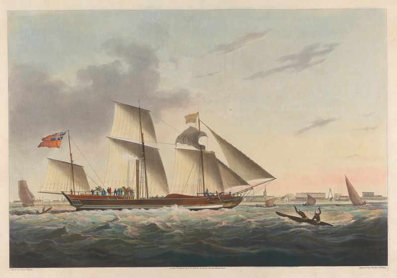 The Enterprize Steam Vessel, passando por Madras Roads, de George Webster, pintura a óleo