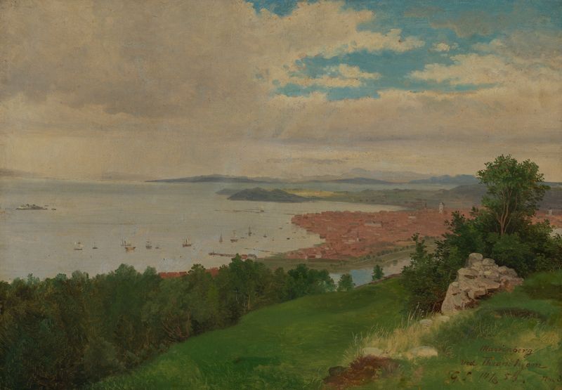 Landscape view of Trondhjem by Georg Eduard Otto Saal, oil painting