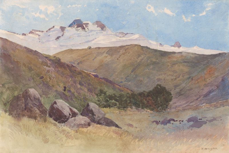 Landscape with Mountain and Gully by Frank Wright, oil painting depicting a lush gully and mountain.