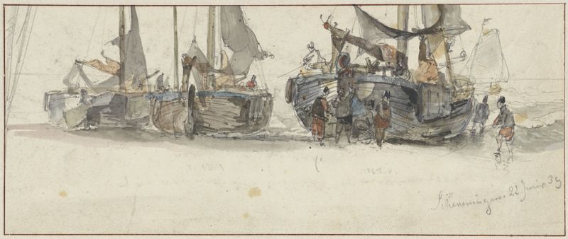 Vissersboten op het strand van Scheveningen, oil on canvas by Willem Roelofs