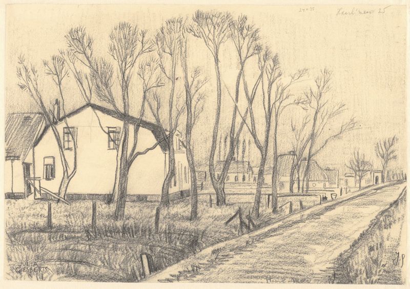 Landscape of farmland with homesteads by Julia Giesberts, unknown medium