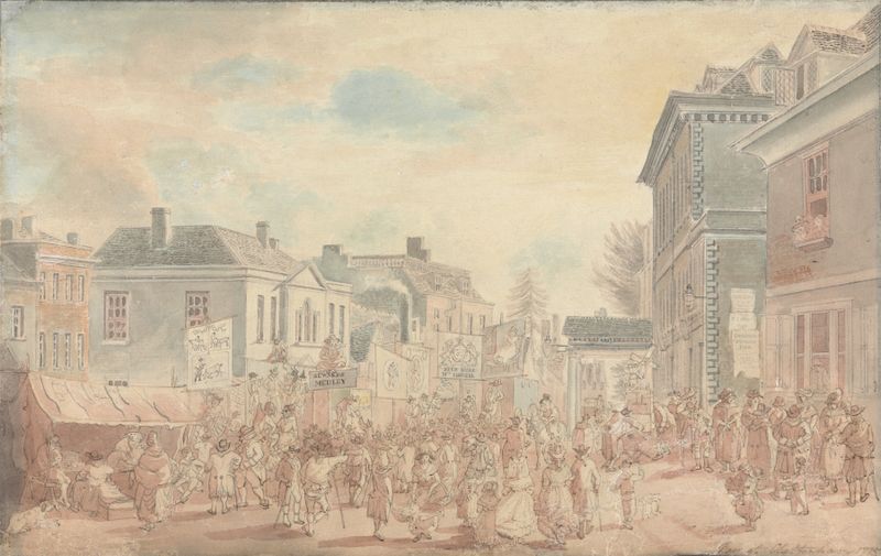 Escena de género que muestra una feria con una vibrante multitud de Edward Eyre, 1775.