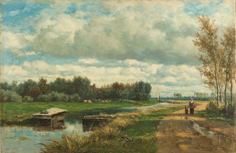 Landscape in the Environs of The Hague by Willem Roelofs, oil on canvas depicting a serene landscape.
