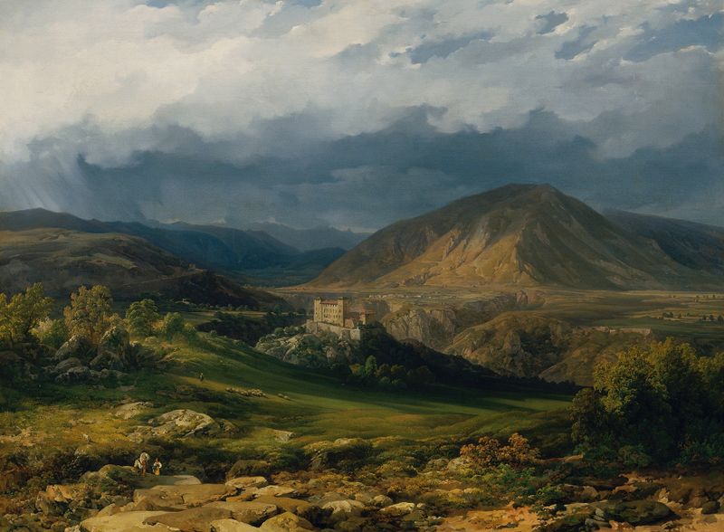 Paisagem de Schloss Cles im Nonntal em Südtirol, pintura a óleo de Thomas Ender