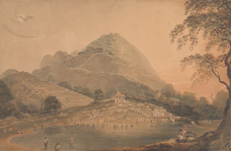 Oil on canvas by Samuel Davis depicting a pilgrimage to Mundar Hill.