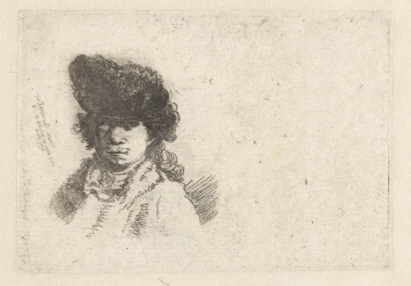Self-portrait in a fur cap by Claude Henri Watelet, etching
