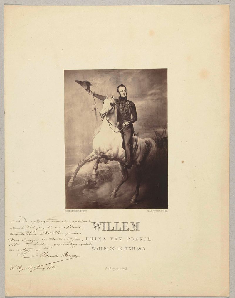 Historical albumen print by Maurits Verveer depicting King Willem II in battle uniform.