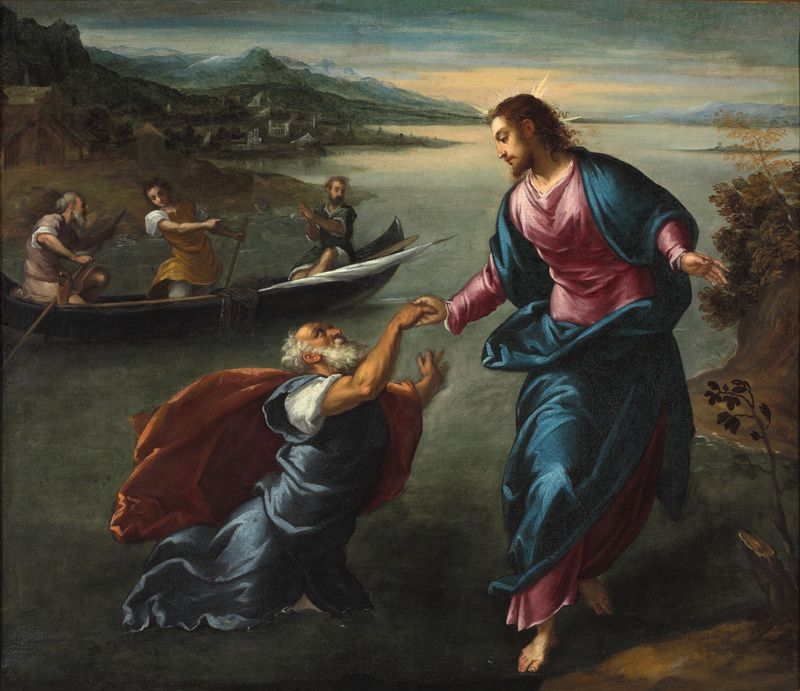 Cristo e São Pedro no Mar da Galileia, óleo sobre tela de Scarsellino