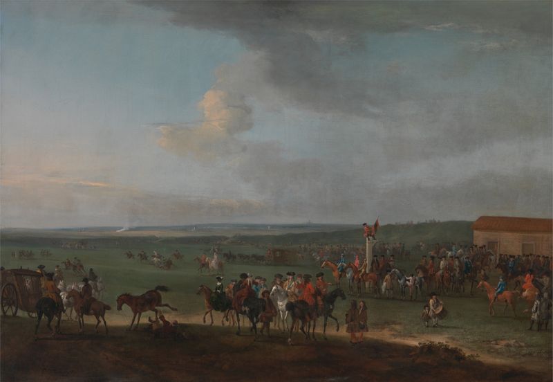 The Round Course at Newmarket by Peter Tillemans, depicting horses and jockeys on a racecourse.