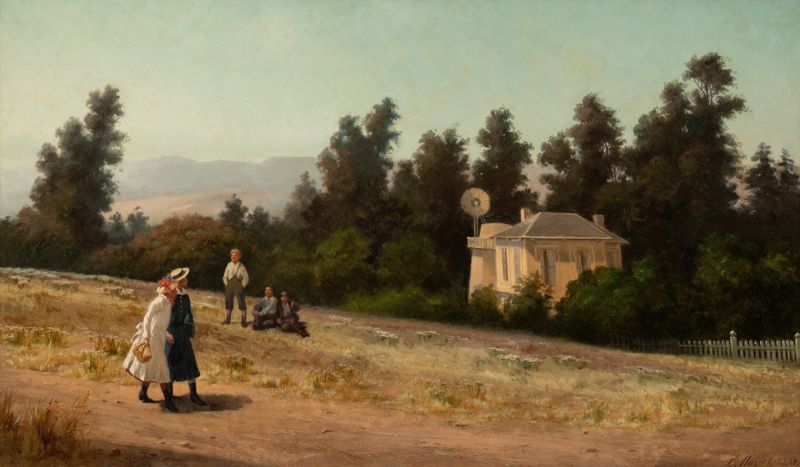 Niños jugando en un patio, óleo sobre lienzo de Ernest Étienne Narjot