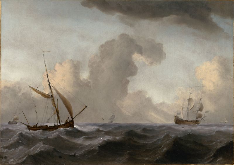 An English Galliot at Sea Running before a Strong Wind, óleo sobre tela de Willem van de Velde II