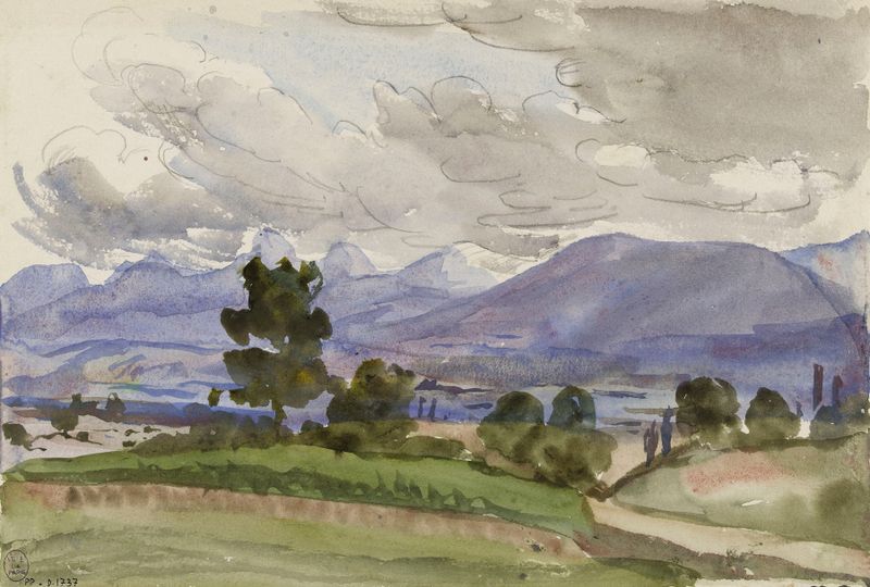 Landscape with hills and sky, oil painting by Marie Bracquemond