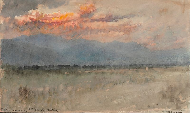 Acuarela de Albert Goodwin que representa montañas azules y luz en Jamaica