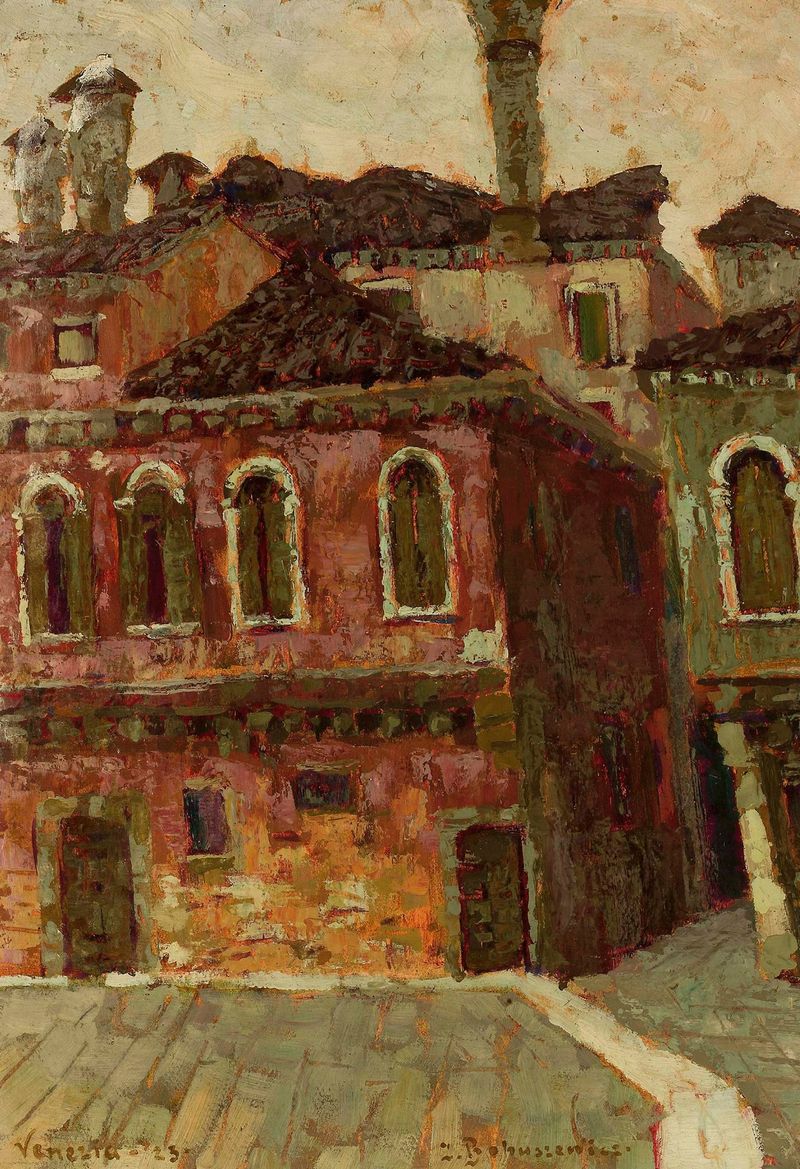 Escena de género con figuras sombrías bajo un arco, de Jan Bohuszewicz, 1923.