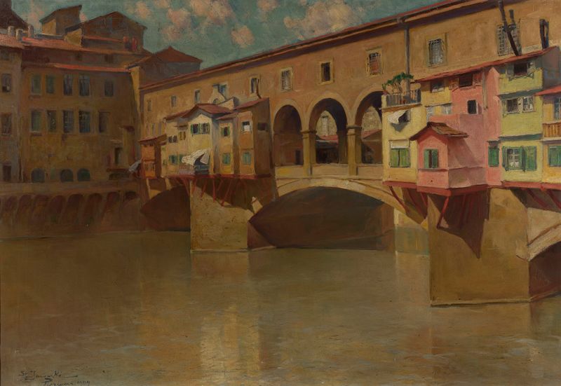 Puente sobre el río Arno, óleo sobre lienzo de Stanisław Janowski