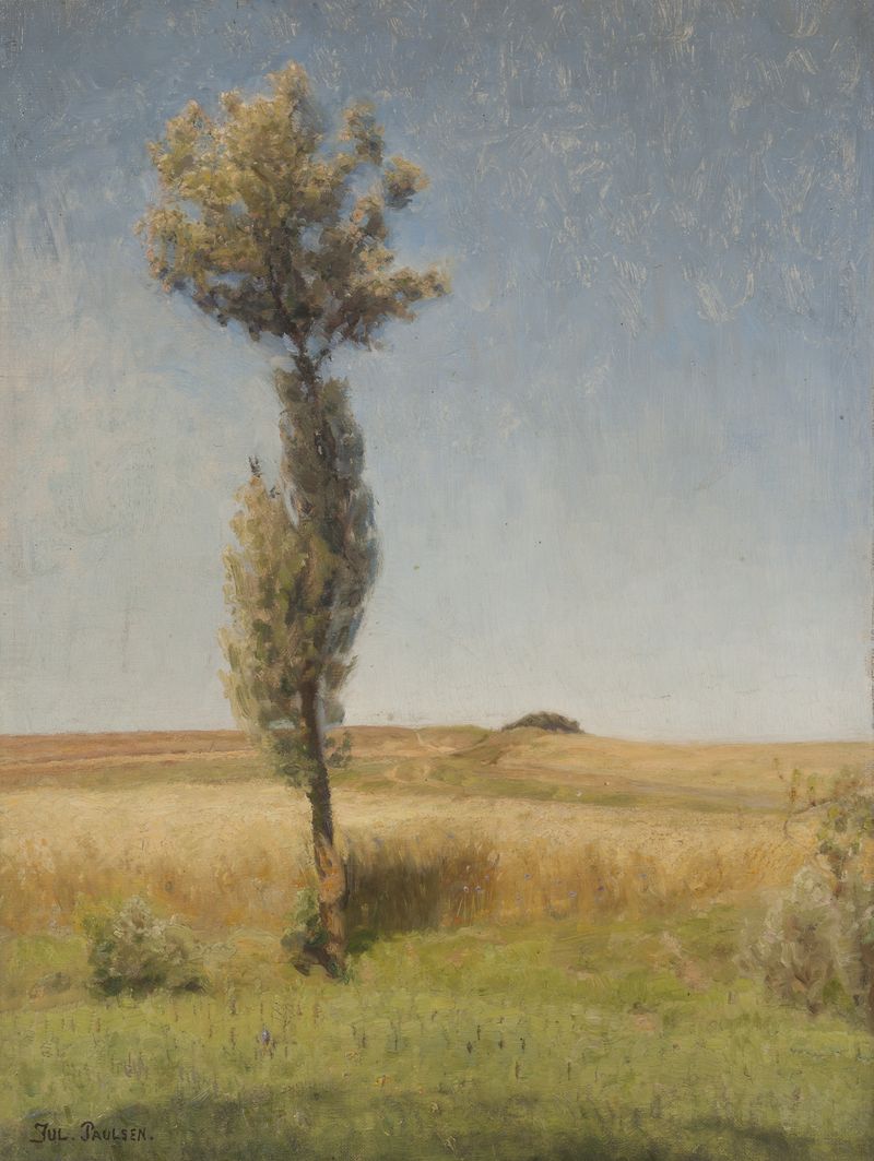 Solitary tree in a landscape, oil painting by Julius Paulsen